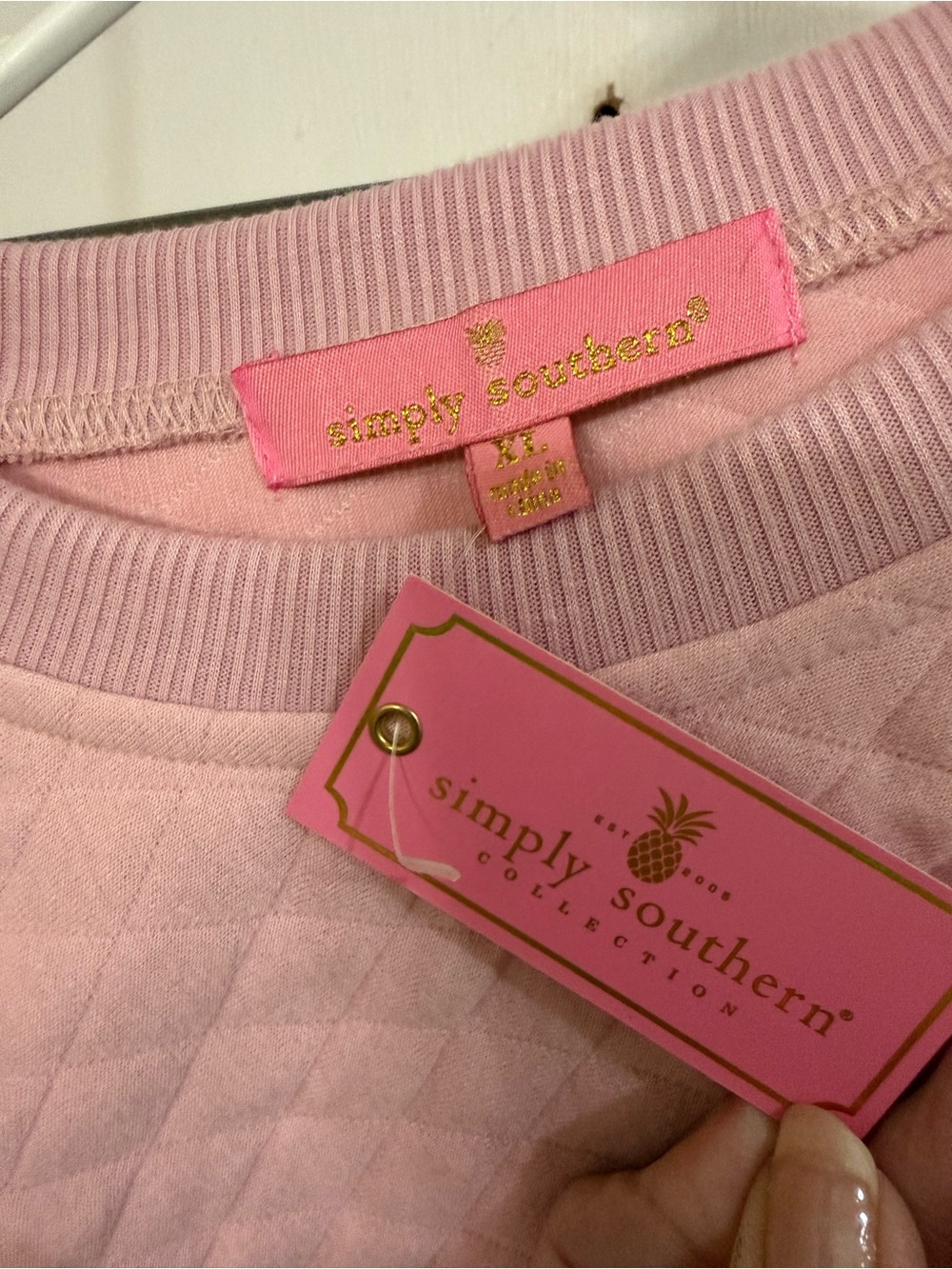 Simply Southern Pink Quilted Sweatshirt with Gold Logo - Picture 5 of 6